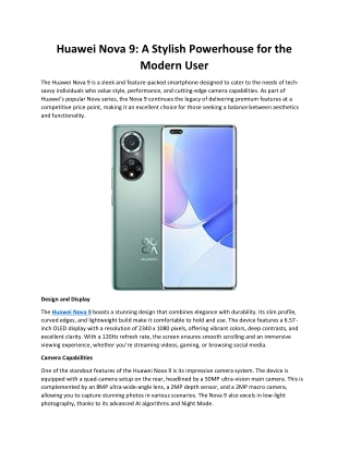Huawei Nova 9: A Stylish Powerhouse for the Modern User