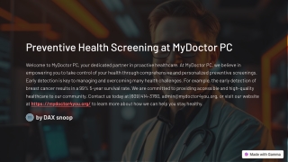 Preventive Health Screening at MyDoctor PC
