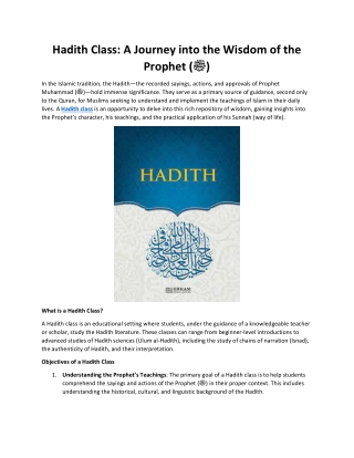 Hadith Class: A Journey into the Wisdom of the Prophet (ﷺ)