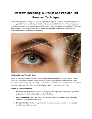Eyebrow Threading: A Precise and Popular Hair Removal Technique