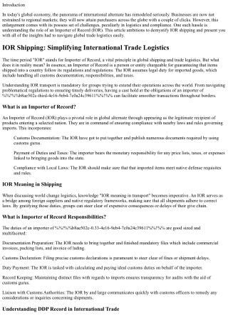 IOR Shipping: Simplifying International Trade Logistics