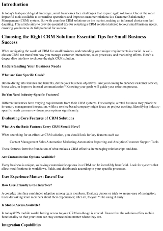 Choosing the Right CRM Solution: Essential Tips for Small Business Success