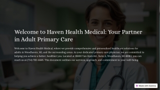 Welcome to Haven Health Medical Your Partner in Adult Primary Care