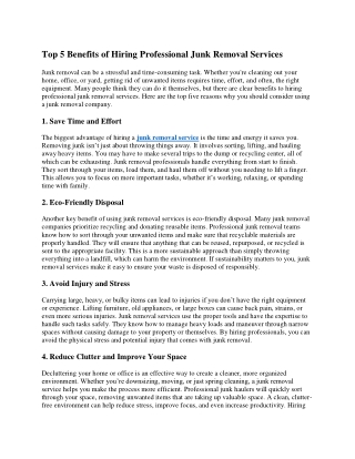 Top 5 Benefits of Hiring Professional Junk Removal Services