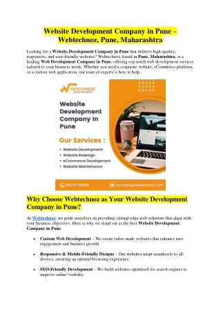 Website Development Company in Pune – Webtechnoz, Pune, Maharashtra