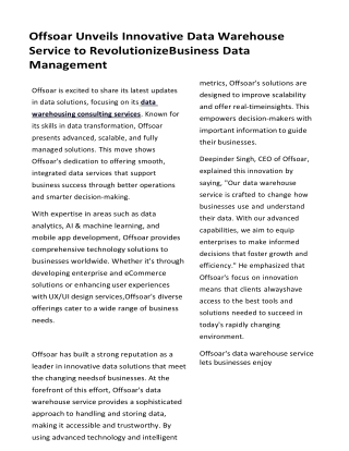 offsoar unveils innovative data warehouse service