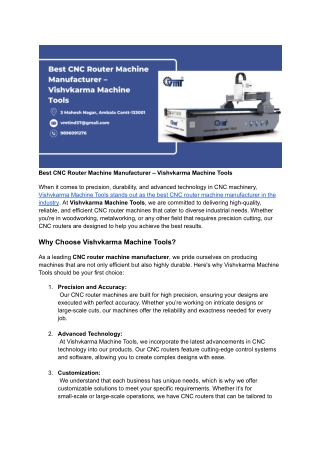 best cnc router machine manufacturer vishvkarma