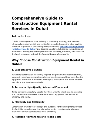 Construction Machinery Hire in Dubai UAE – High-Quality & Well-Maintained