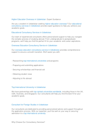 Expert Educational Consultancy Services in Uzbekistan