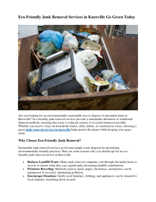 Eco-Friendly Junk Removal Services in Knoxville Go Green Today