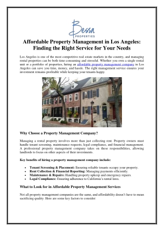 Affordable Property Management in Los Angeles Finding the Right Service for Your Needs