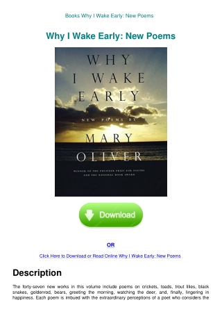 Books Why I Wake Early New Poems