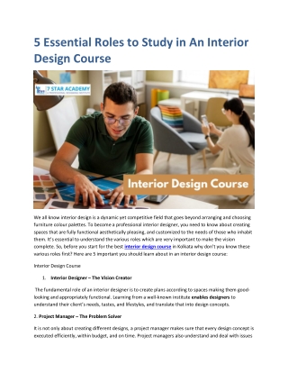 5 Essential Roles to Study in An Interior Design Course