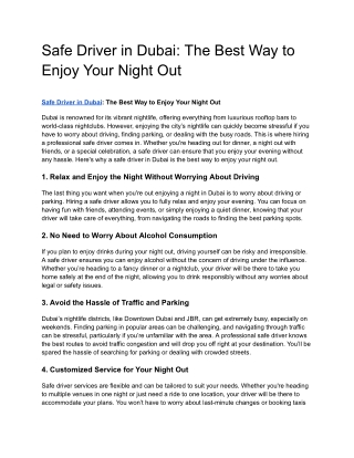 Safe Driver in Dubai_ The Best Way to Enjoy Your Night Out