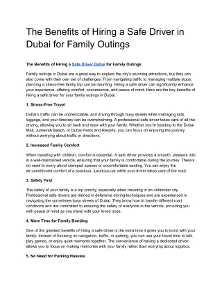 The Benefits of Hiring a Safe Driver in Dubai for Family Outings