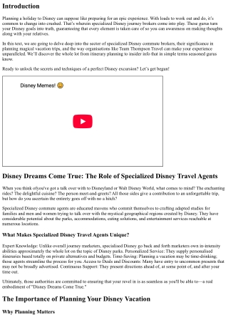 Disney Dreams Come True: The Role of Specialized Disney Travel Agents