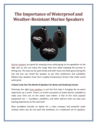 The Importance of Waterproof and Weather-Resistant Marine Speakers