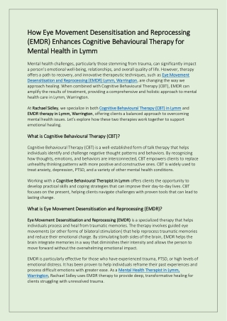 How Eye Movement Desensitisation and Reprocessing (EMDR) Enhances Cognitive Behavioural Therapy for Mental Health in Lym