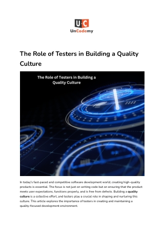 The Role of Testers in Building a Quality Culture