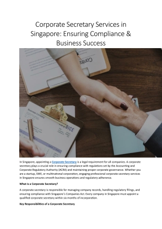 Corporate Secretary Services in Singapore Ensuring Compliance & Business Success
