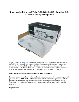 Romsons Endotracheal Tube Cuffed (GS-2004) – – Safe Airway Care