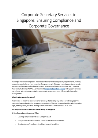 Corporate Secretary Services in Singapore Ensuring Compliance and Corporate Governance