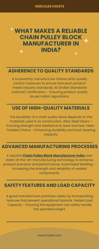 What Makes a Reliable Chain Pulley Block Manufacturer in India?