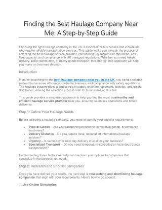 Finding the Best Haulage Company Near Me - A Step-by-Step Guide