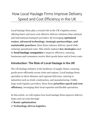 How Local Haulage Firms Improve Delivery Speed and Cost Efficiency in the UK
