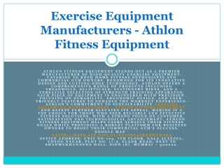 Exercise Equipment Manufacturers - Athlon Fitness Equipment