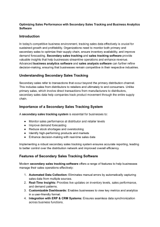 Optimizing Sales Performance with Secondary Sales Tracking and Business Analytics Software