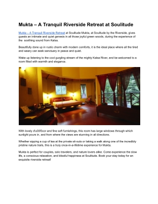 Mukta – A Tranquil Riverside Retreat at Soulitude