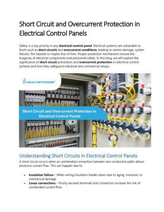 Short Circuit and Overcurrent Protection in Electrical Control Panels