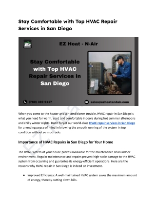 Stay Comfortable with Top HVAC Repair Services in San Diego