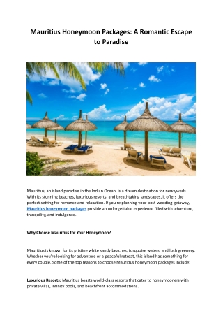 Mauritius Honeymoon Packages: A Romantic Escape to Paradise