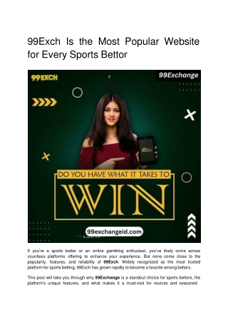99Exch Is the Most Popular Website for Every Sports Bettor
