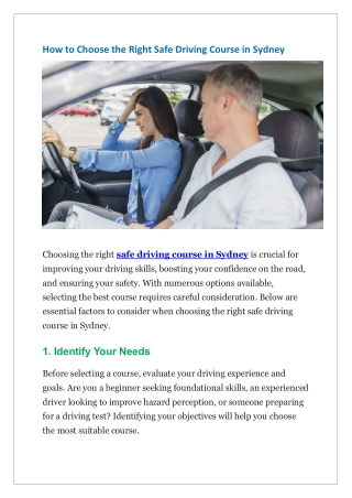 How to Choose the Right Safe Driving Course in Sydney