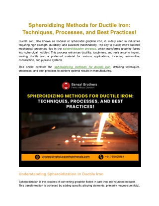 Spheroidizing Methods for Ductile Iron: Techniques, Processes, and Best Practice