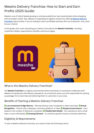 meesho delivery franchise how to start and earn