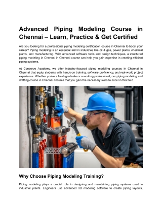 Piping Modeling Course in Chennai | Conserve Academy