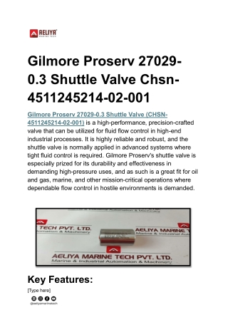 gilmore proserv 27029 0 3 shuttle valve chsn