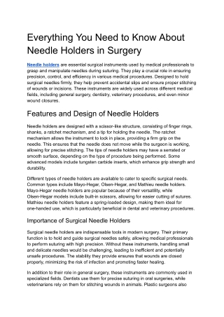Everything You Need to Know About Needle Holders in Surgery