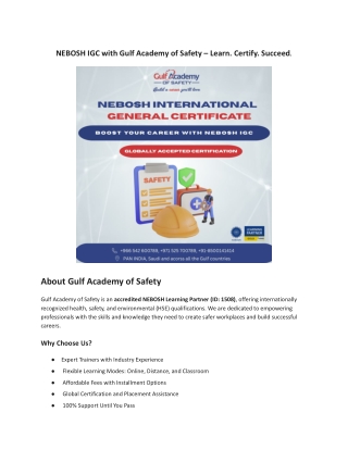 NEBOSH IGC with Gulf Academy of Safety – Learn. Certify. Succeed.