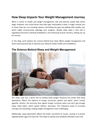 How Sleep Impacts Your Weight Management Journey