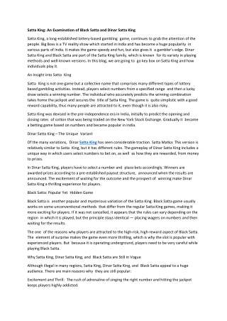 Satta King An Examination of Black Satta and Dinar Satta King