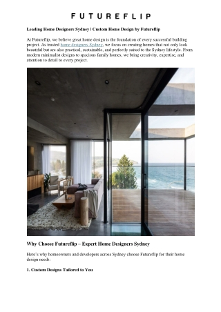 Leading Home Designers Sydney | Custom Home Design by Futureflip