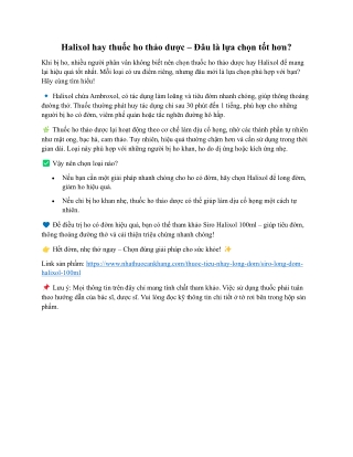 Halixol hay thuoc ho thao duoc – Dau la lua chon tot hon?