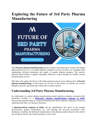 Exploring the Future of 3rd Party Pharma Manufacturing