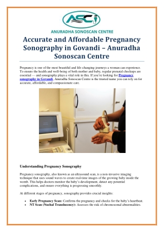 Safe & Reliable Pregnancy Sonography in Govandi – Anuradha Sonoscan Centre
