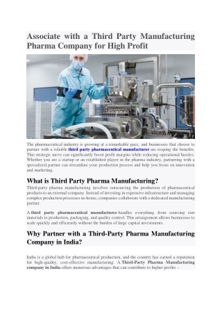 Associate with a Third Party Manufacturing Pharma Company for High Profit